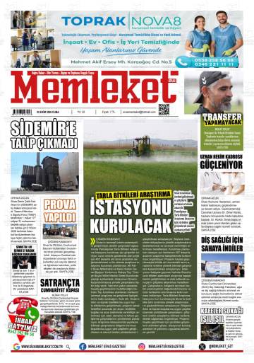 Memleket Sivas gazetesi ilk sayfası