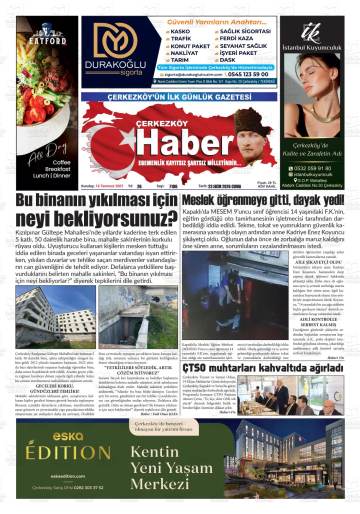 Çerkezköy Haber gazetesi ilk sayfası