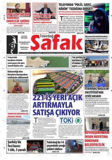 Tekirdağ Şafak gazetesi ilk sayfası