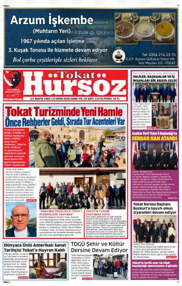 Tokat Hürsöz gazetesi ilk sayfası