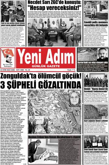 Yeni Adım gazetesi ilk sayfası