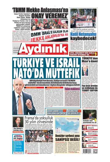Aydınlık gazetesi ilk sayfası