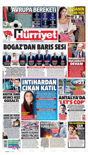 Hürriyet gazetesi ilk sayfası
