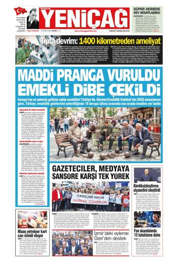 Türkiye'de Yeni Çağ gazetesi ilk sayfası