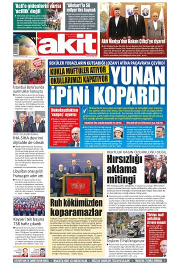 Yeni Akit gazetesi ilk sayfası