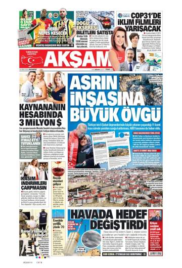 Akşam gazetesi ilk sayfası