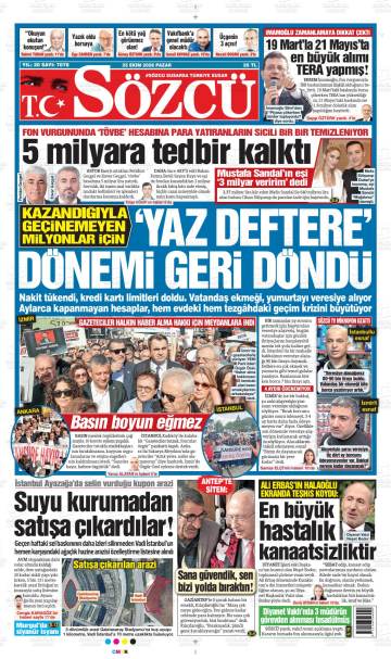 Sözcü gazetesi ilk sayfası