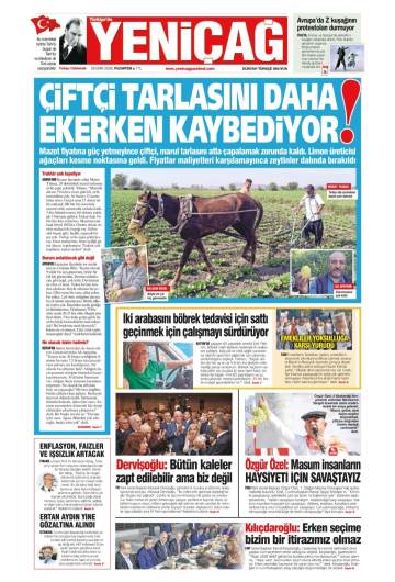 Türkiye'de Yeni Çağ gazetesi ilk sayfası
