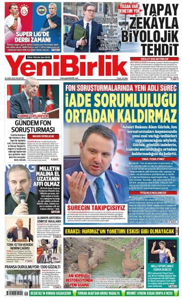 Yeni Birlik gazetesi ilk sayfası