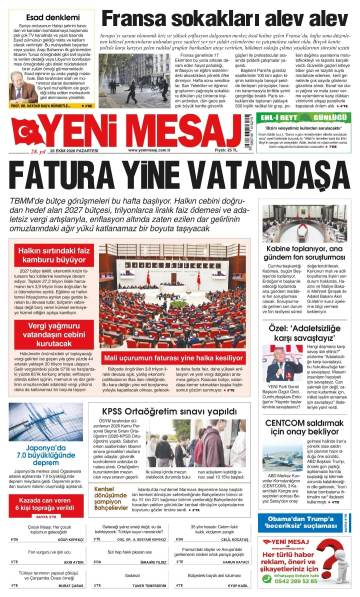 Yeni Mesaj gazetesi ilk sayfası