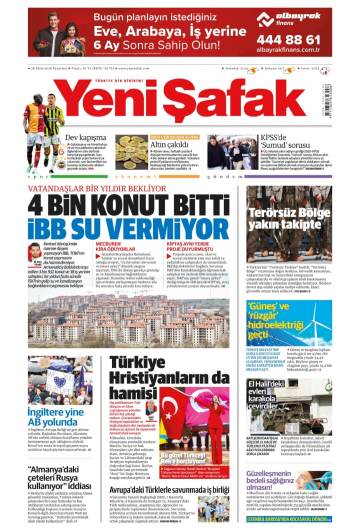 Yeni Şafak gazetesi ilk sayfası