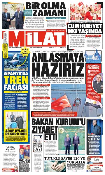 Milat gazetesi ilk sayfası