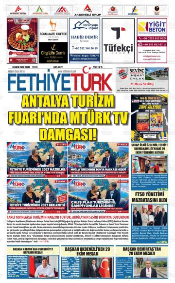 Fethiye Türk gazetesi ilk sayfası