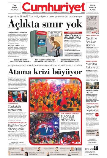 Cumhuriyet gazetesi manşeti