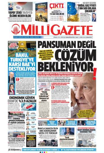 Milli Gazete gazetesi manşeti