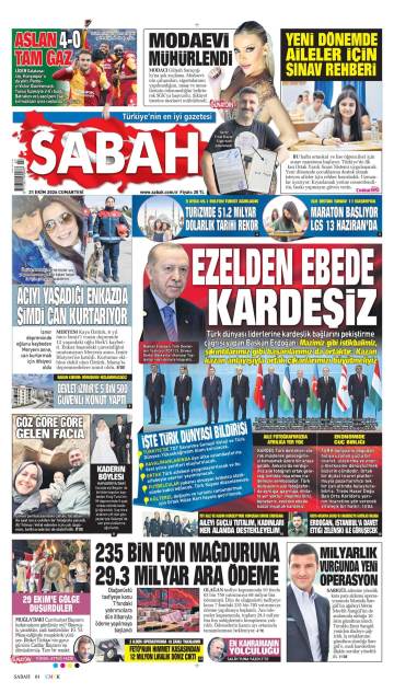 Sabah gazetesi ilk sayfası