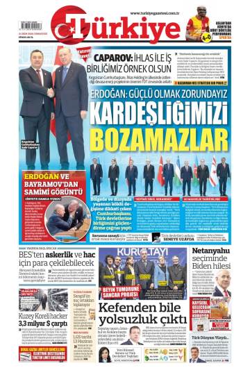 Türkiye gazetesi manşeti