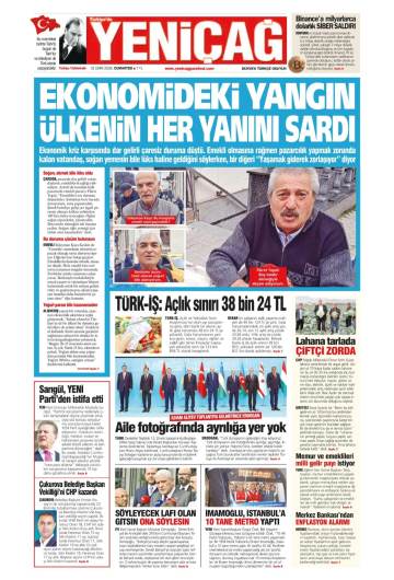 Türkiye'de Yeni Çağ gazetesi manşeti