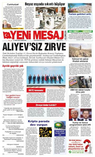 Yeni Mesaj gazetesi manşeti