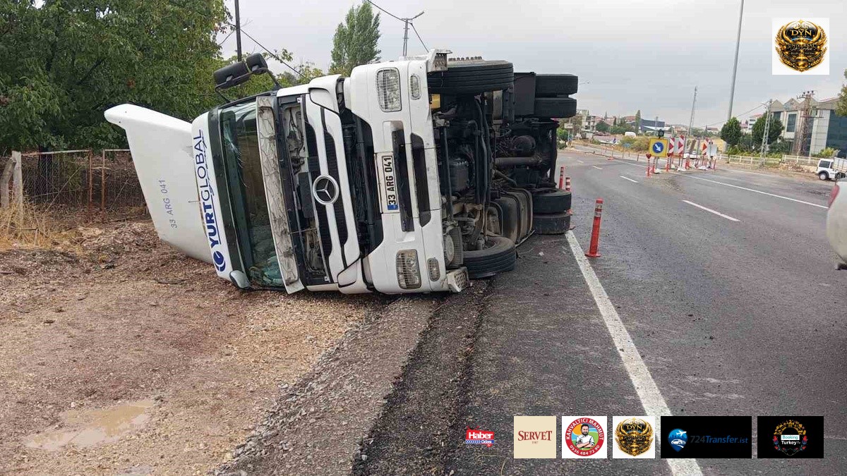 Adıyaman Gölbaşı'nda tırın yan yatması sonucu sürücü yaralanmadı, araçta hasar oluştu