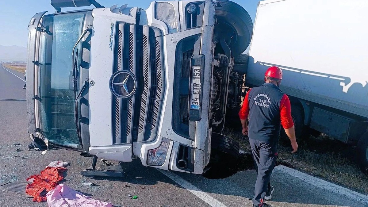 [YEREL / KAMU · Ağrı · Doğubeyazıt] Iğdır'da eşeğe çarpmamak için manevra yapan sürücünün kamyonu devrildi, 2 yaralı