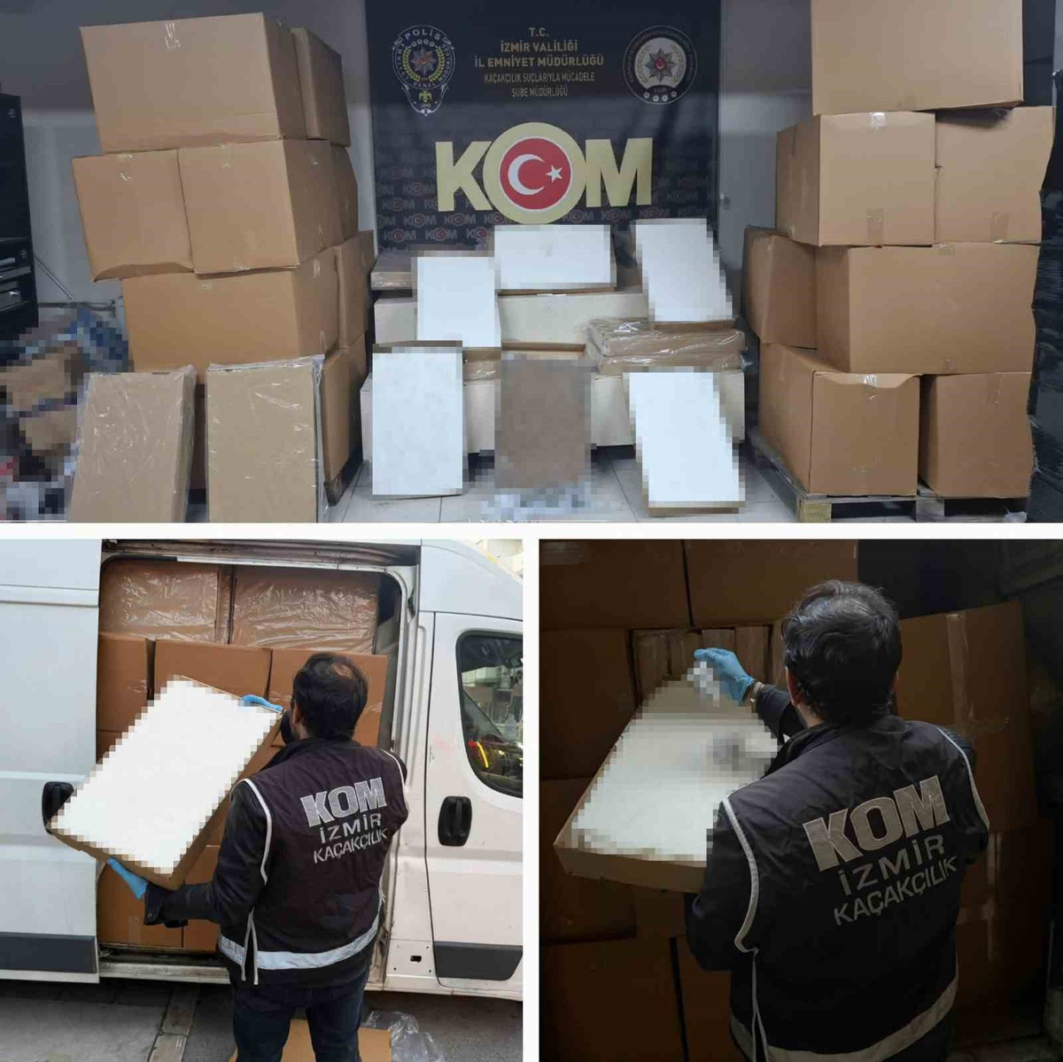 İzmir Gaziemir'de mobil depo operasyonunda 2 milyon 160 bin makaron ele geçirildi
