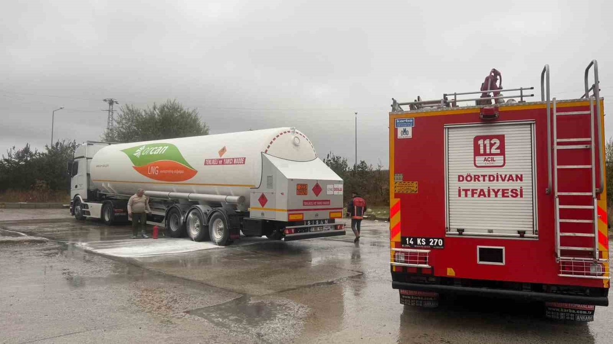 Bolu'da LPG yüklü tırın lastiklerinde çıkan yangın büyümeden kontrol altına alındı