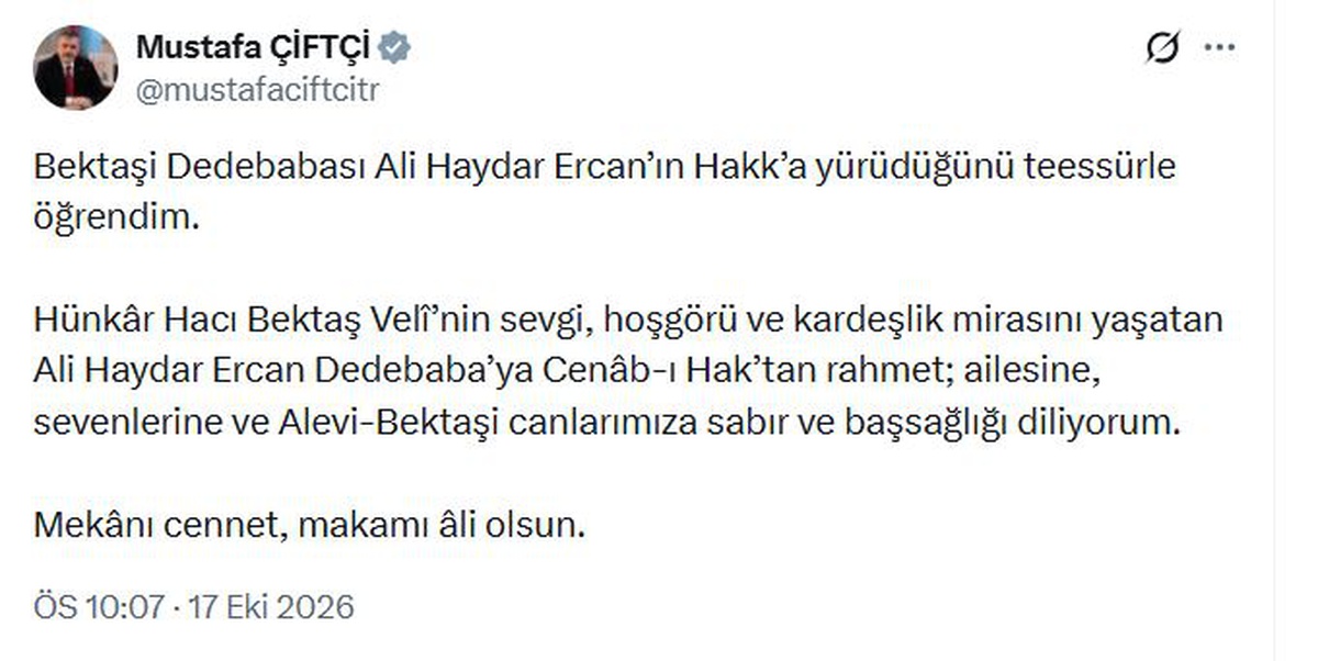 Bakan Çiftçi, Dedebaba Ercan'ın vefatı nedeniyle başsağlığı mesajı yayımladı