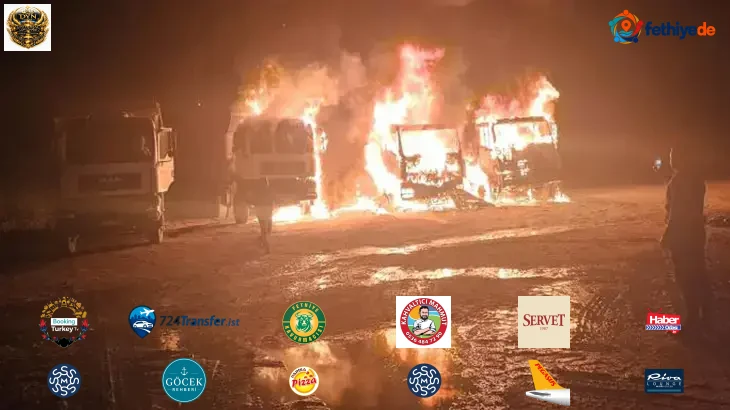Tek kamyondan başladı kısa sürede yayıldı! Kum ocağında park halindeki 3 kamyon tamamen yandı