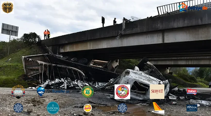 Anadolu Otoyolu'nda korkunç kaza! TIR 15 metreden düşüp küle döndü