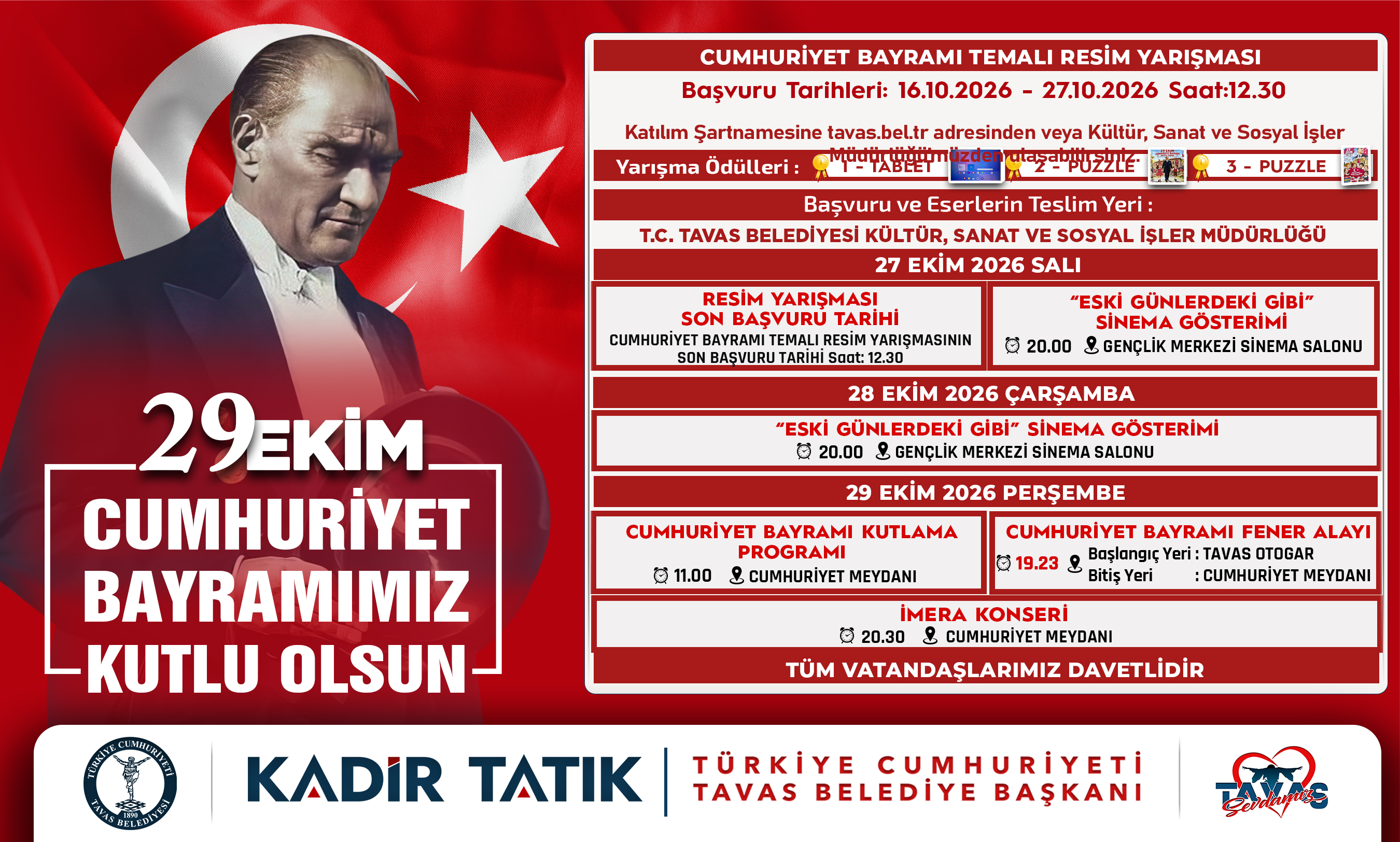 [BELEDIYE · Denizli · Tavas] 29 Ekim Cumhuriyet Bayramı Temalı Resim Yarışması
