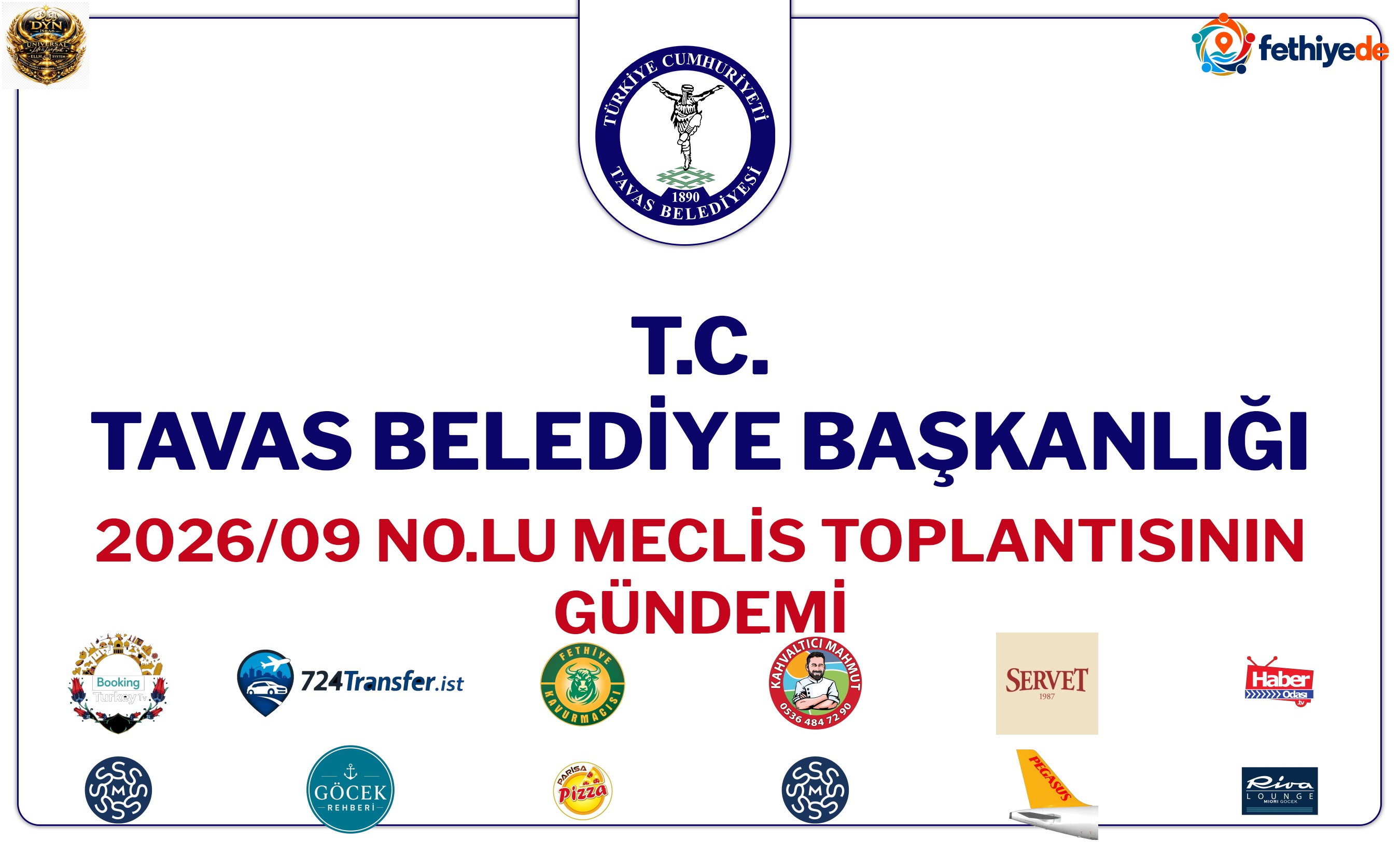 [BELEDIYE · Denizli · Tavas] T.C. Tavas Belediyesi 2026-9 Nolu Meclis Toplantısı Gündemi