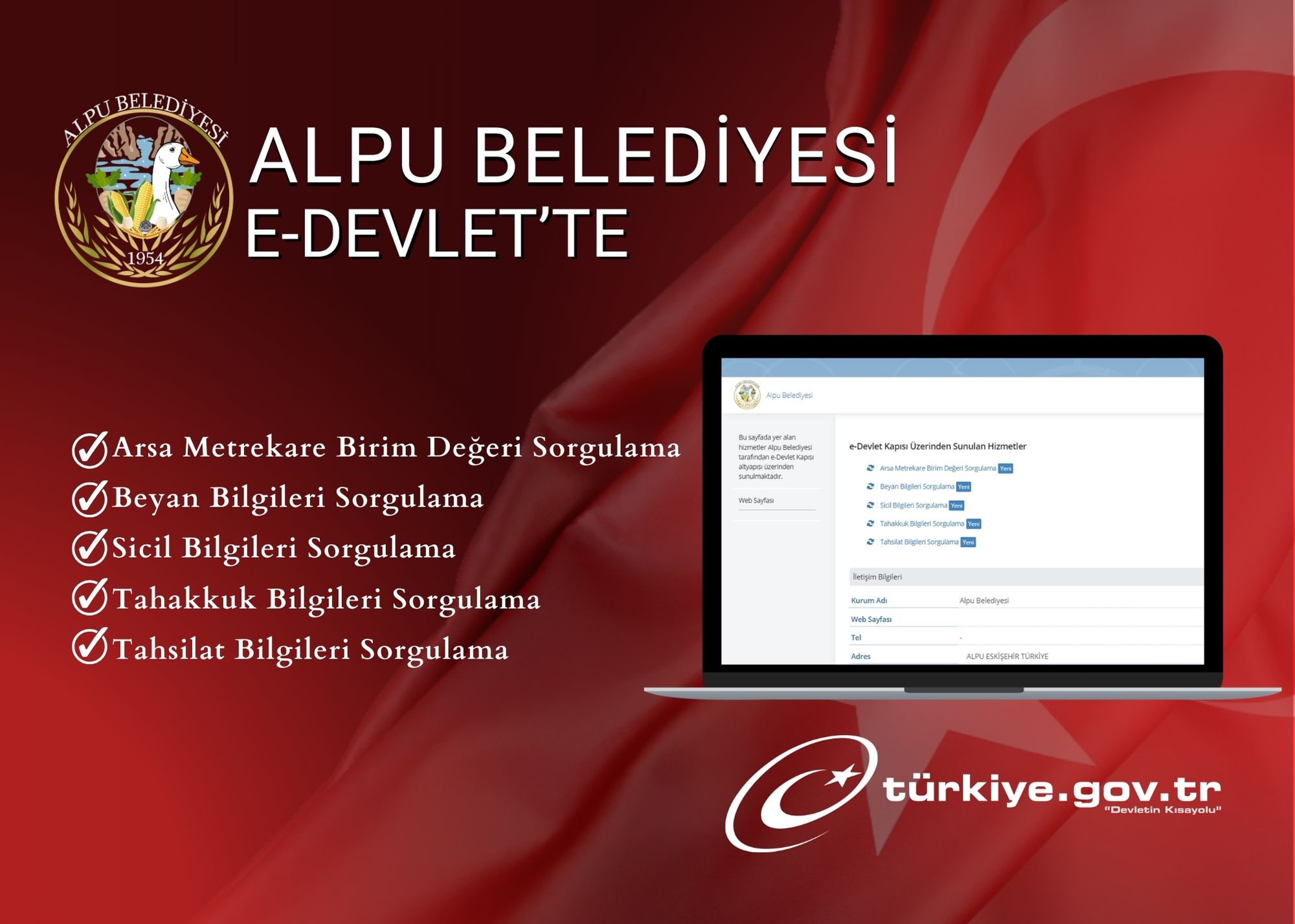 [BELEDIYE · Eskişehir · Alpu] Alpu belediye başkanliği olarak sizlere daha iyi hizmet sunabilmek için artik e-devlet