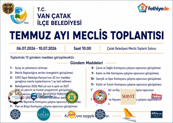 Çatak Belediyesi Temmuz Ayı Olağan Meclis Toplantısı Duyurusu