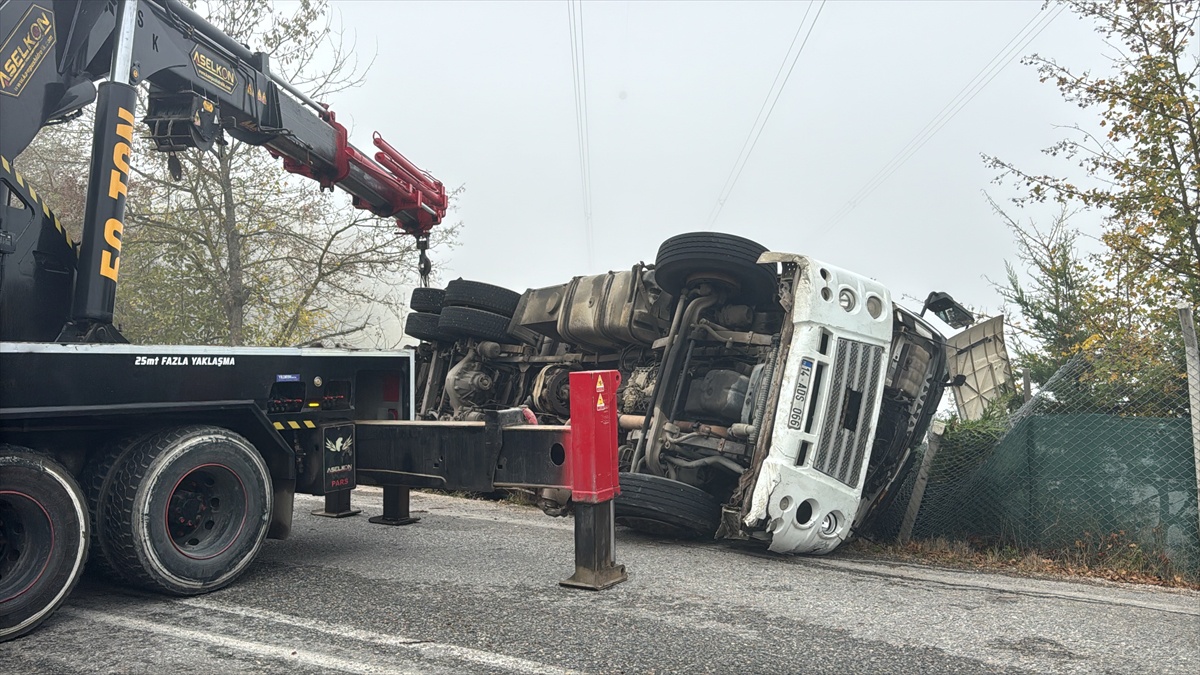 Bolu'da tavuk yüklü kamyon yol kenarına devrildi, 4 kişi yaralandı