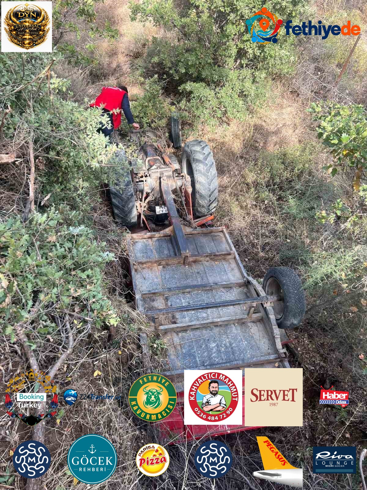 Balıkesir Ayvalık'ta tarla yolunda devrilen traktörün sürücüsü yaralandı