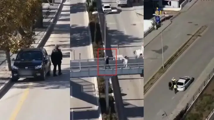 Polisi görünce arabayı yolda bırakıp yürüdü! Kurnaz sürücünün planını dron bozdu: Böyle yakalandı