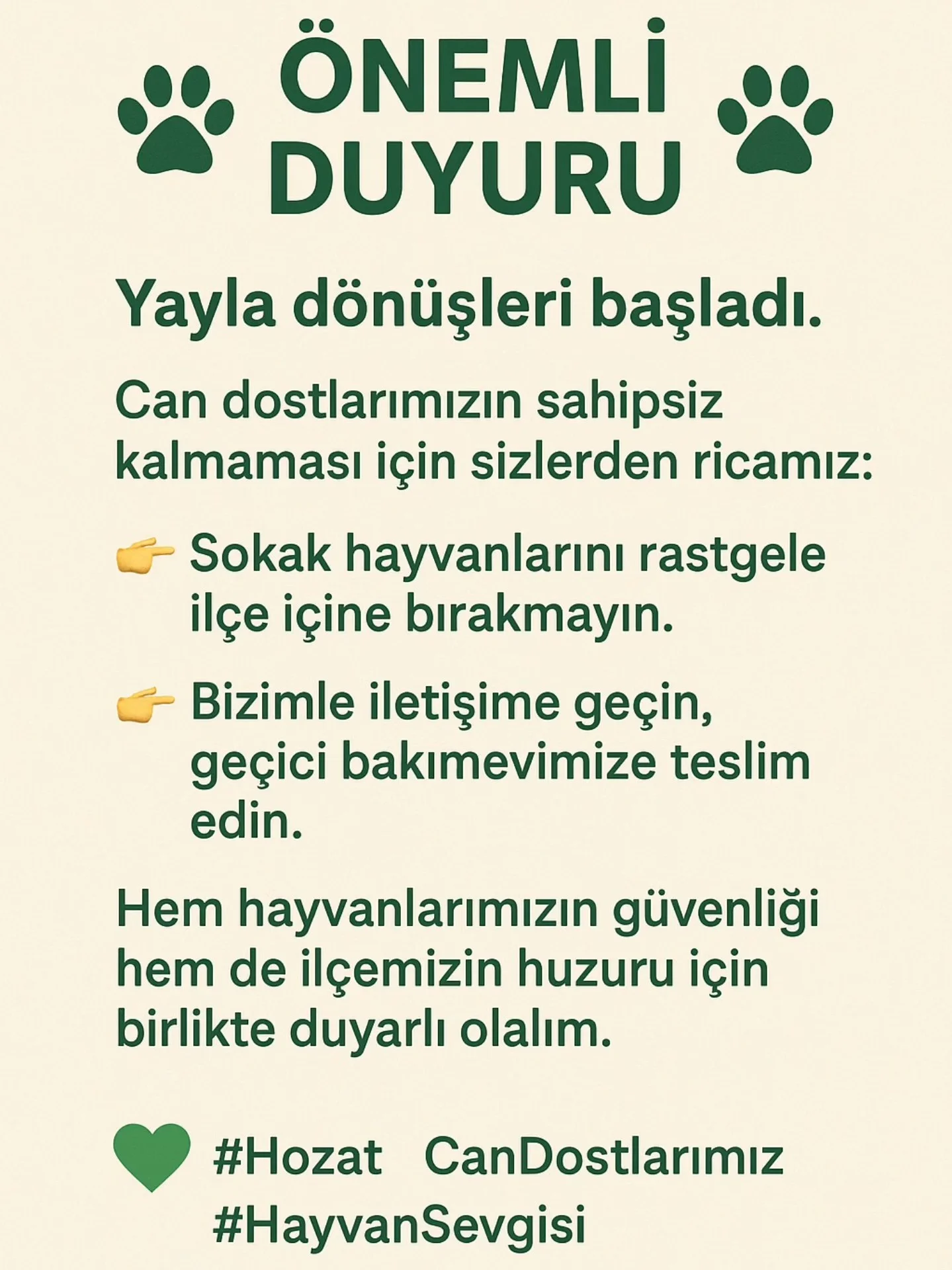 [BELEDIYE · Tunceli · Hozat] SOKAK HAYVANLARI HAKKINDA AÇIKLAMA - Hozat Belediyesi