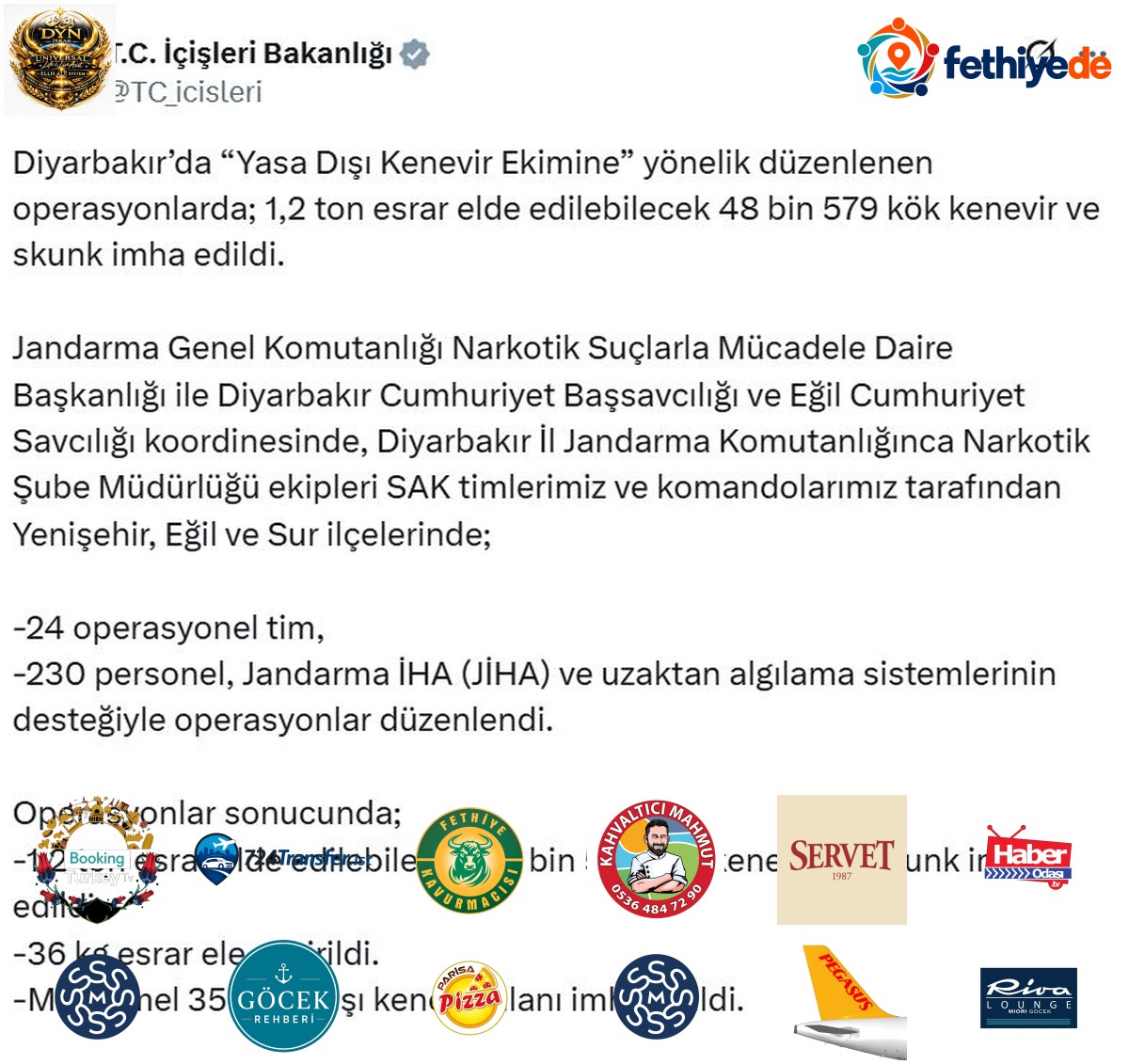 Diyarbakır'da 35 yasa dışı kenevir alanı imha edildi, 48 bin 579 kök yok edildi