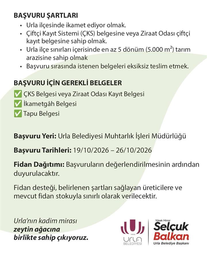 [BELEDIYE · İzmir · Urla] Urla’da zeytin fidanı dağıtımı