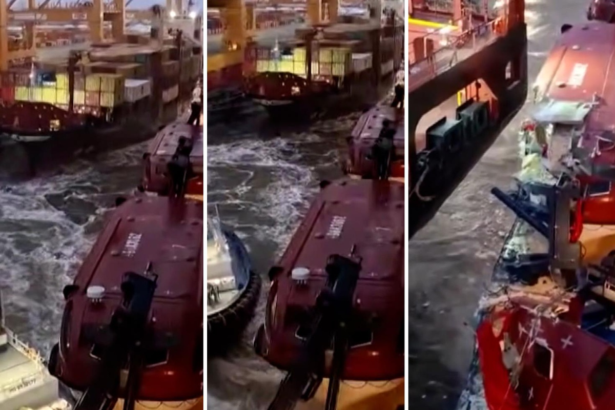 Almanya'da 3 bin 350 kişi bulunan kruvaziyer gemisinde korku dolu anlar! Limandan çıkarken konteyner gemisine çarptı