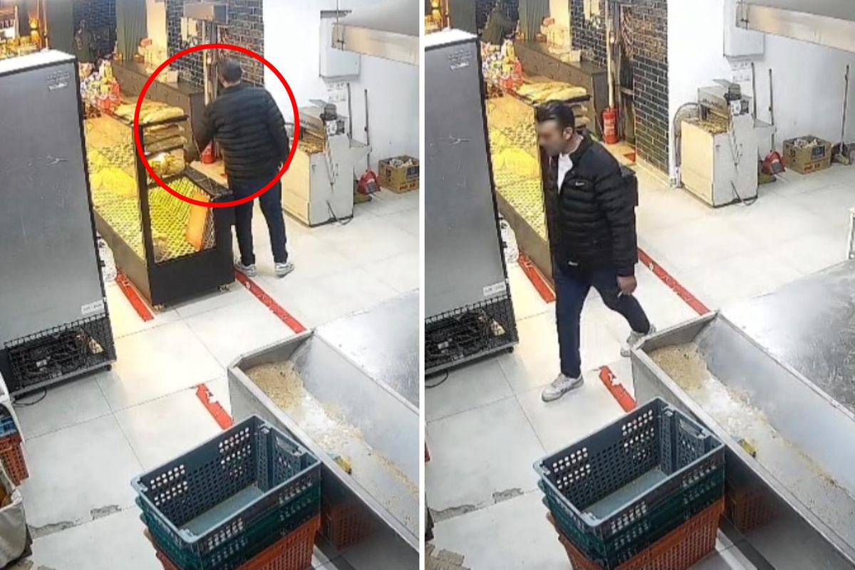 Müşteri gibi girdiği fırından telefonu çalıp kaçtı! Hırsızın rahatlığı kamerada