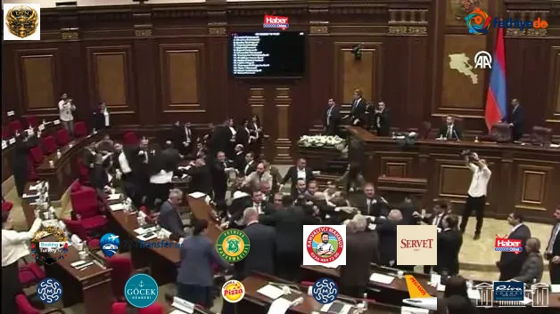 Ermenistan parlamentosu karıştı: Yumrukların havada uçuştuğu anlar kamerada!