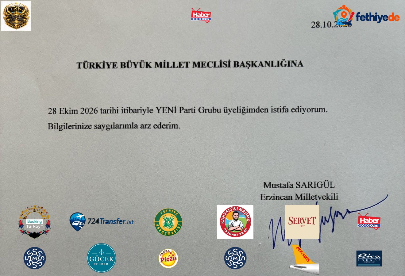 Sarıgül 28 Ekim tarihli istifa kararını bugün (30 Ekim) TBMM