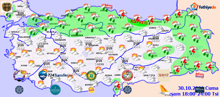 Akşam saatlerinde Karadeniz ve Güneydoğu Anadolu