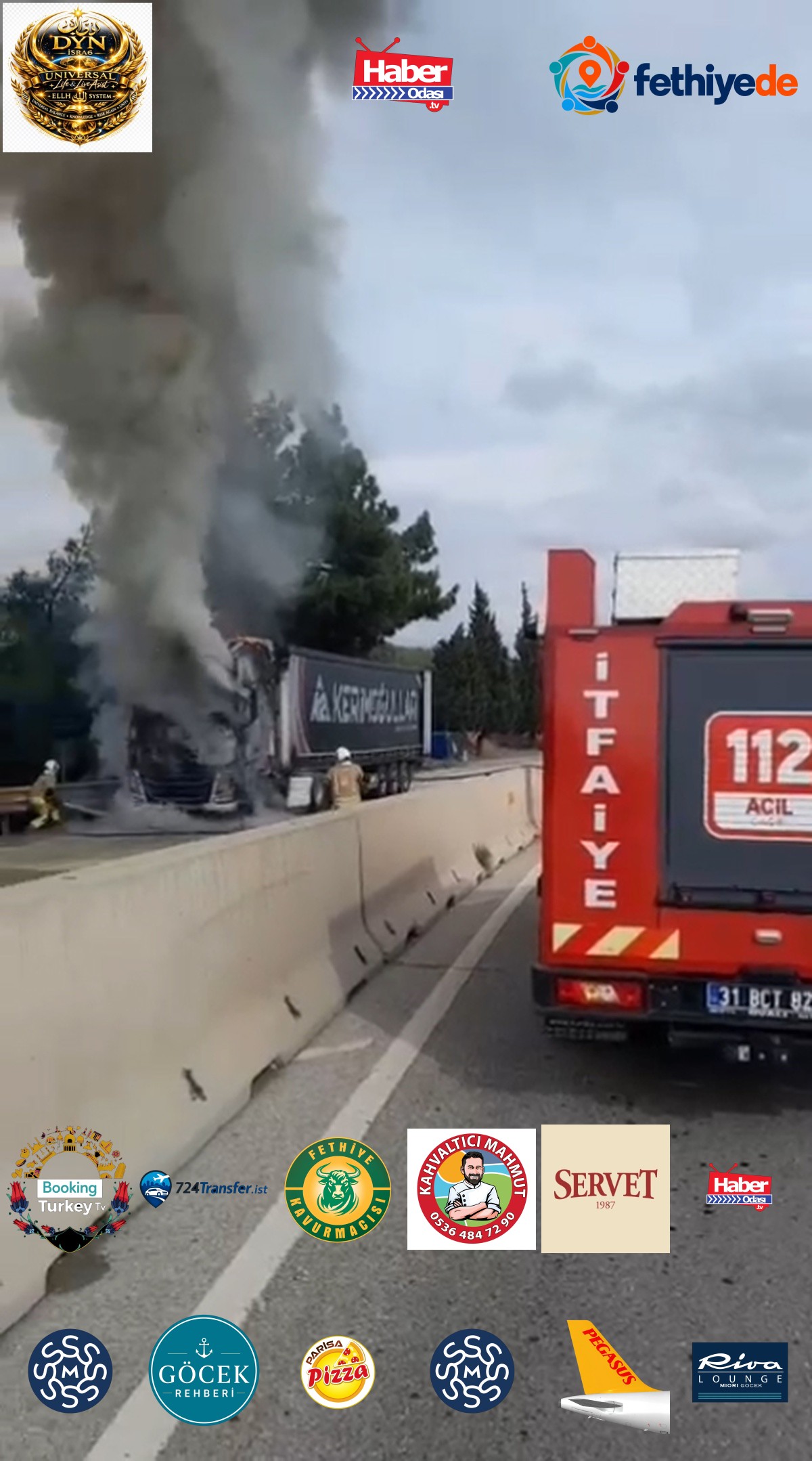Hatay Belen'de seyir halindeki TIR alev aldı, itfaiye yangını söndürdü